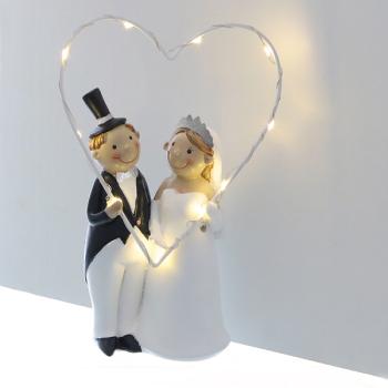 Dekofigur Brautpaar stehend mit LED Herz