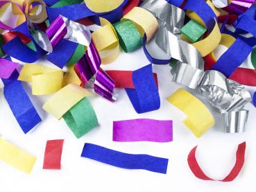 Konfettikanone, streamer mit buntes Papier Konfetti & metallischen Luftschlangen