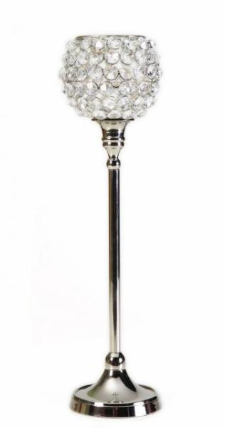 Kerzenständer vernickelt. 2er Set. Kristallglas und Aluminium