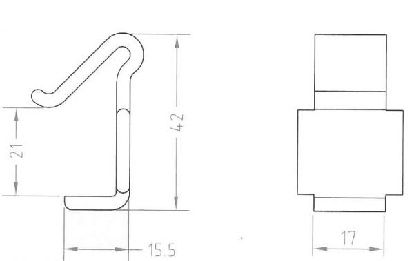 Befestigung durch Clipse mit Klettverschluss. Tischrock und Clipse werden miteinander durch Klettverschluss verbunden. Auf dem Clip ist ein Klettstreifen (Hacken) aufgeklebt. An der Befestigungsstelle vom Tischrock ist ein Klettstreifen (Flausch) angenäht