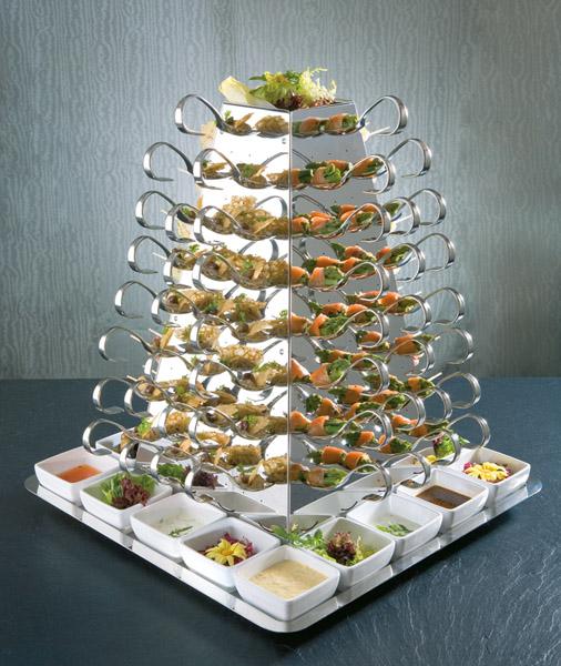 Bufett-Pyramiden-Set mit 108 Gourmetlöffel. Edelstahl.