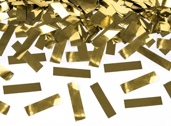 Konfettikanone, streamer mit goldenen, metallischen Konfetti